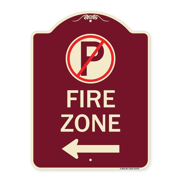 Signmission Fire Zone No Parking and Left Arrow Heavy-Gauge Aluminum Sign, 24" x 18", BU-1824-23974 A-DES-BU-1824-23974 - main